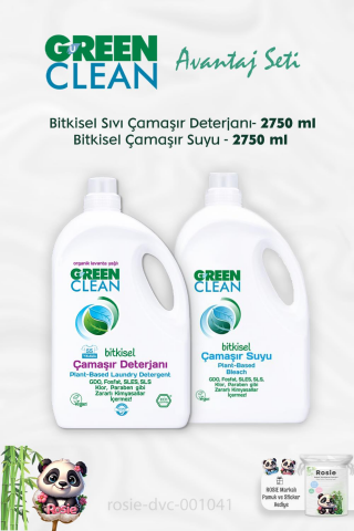Green Clean Bitkisel Sıvı Çamaşır Deterjanı 2750 ml, Çamaşır Suyu  2750 ml ve ROSIE