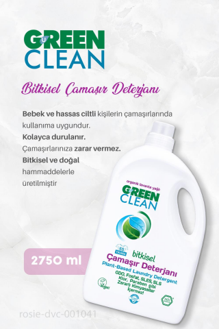 Green Clean Bitkisel Sıvı Çamaşır Deterjanı 2750 ml, Çamaşır Suyu  2750 ml ve ROSIE