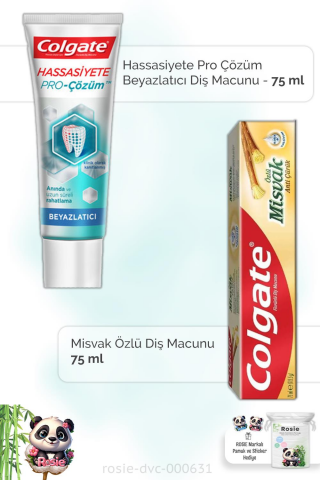 Colgate Hassasiyete Pro Çözüm Beyazlatıcı 75 ml, Misvak Özlü 75 ml Diş Macunu ve ROSIE