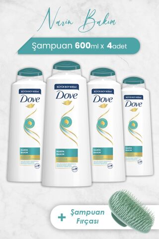 Dove Narin Bakım Şampuan 600 ml x 4 Adet ve Şampuan Fırçası
