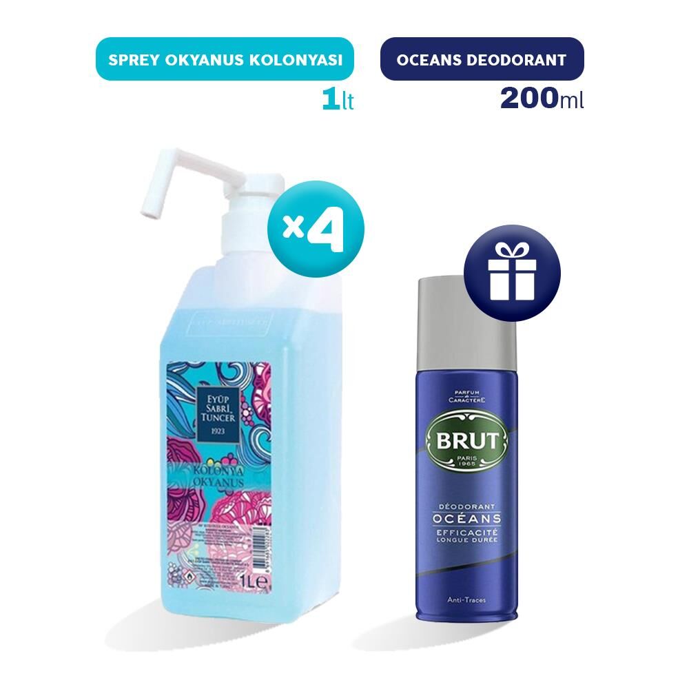 Eyüp Sabri Tuncer Sprey Okyanus Kolonyası 1 lt x 4, Erkek Deodorant Hediyeli