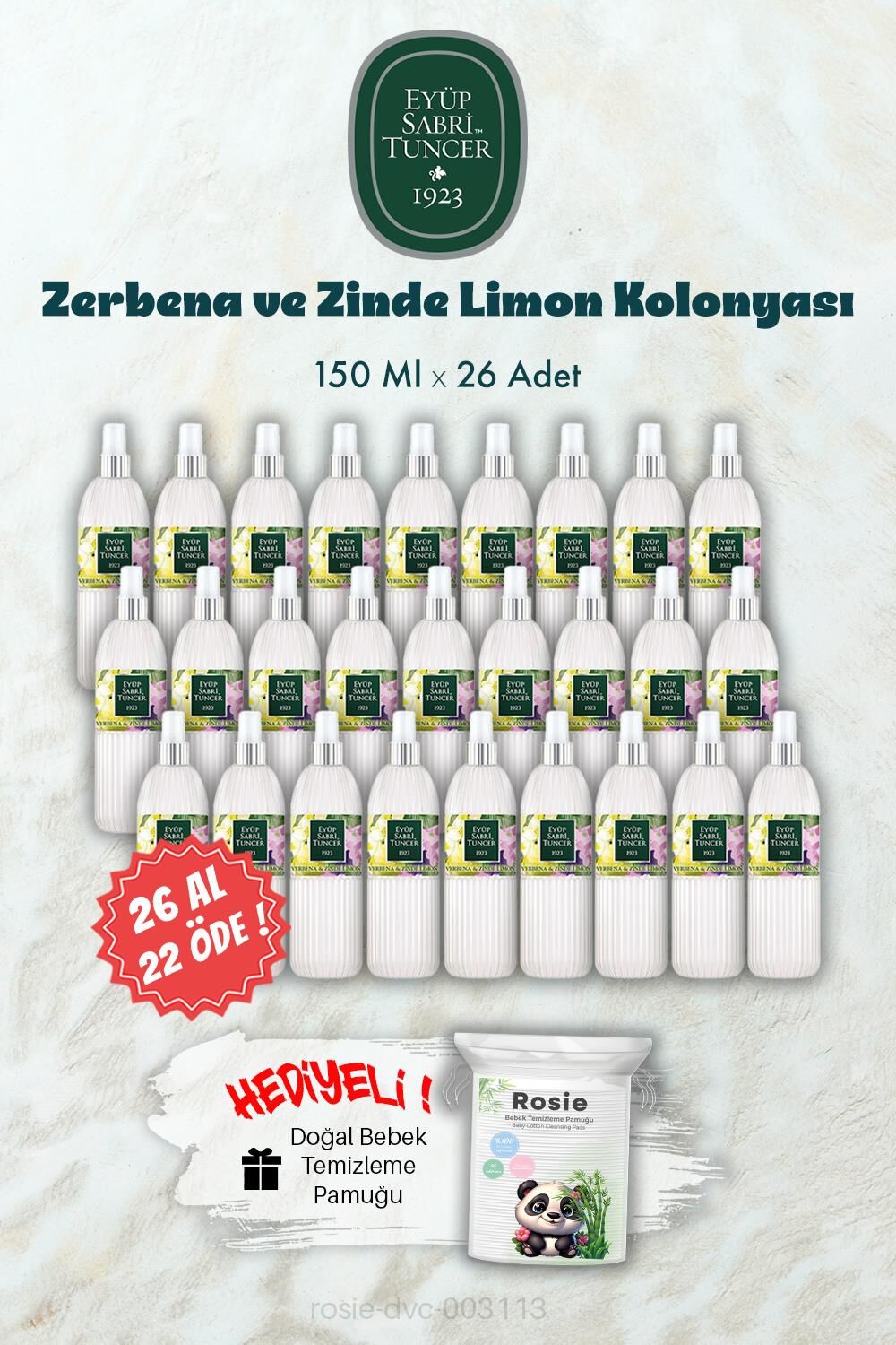 26 AL 22 ÖDE 150 ML Verbena & Zinde Limon Kolonyası ve ROSIE Hediye
