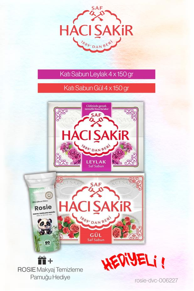Hacı Şakir Katı Sabun 4 x 150 gr Leylak ve Gül, Rosie Pamuk