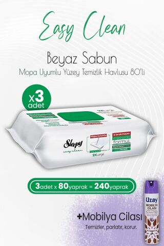 Sleepy Easy Clean Mopa Uyumlu Yüzey Temizlik Havlusu 80 Yaprak x 3 Adet ve Mobilya Cilası Lavanta