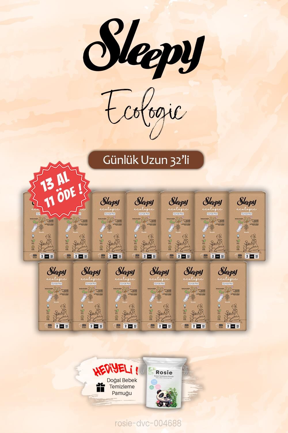 32 'li Uzun Ecologic Günlük Ped 13 Al 11 ÖDE, ROSIE Hediye