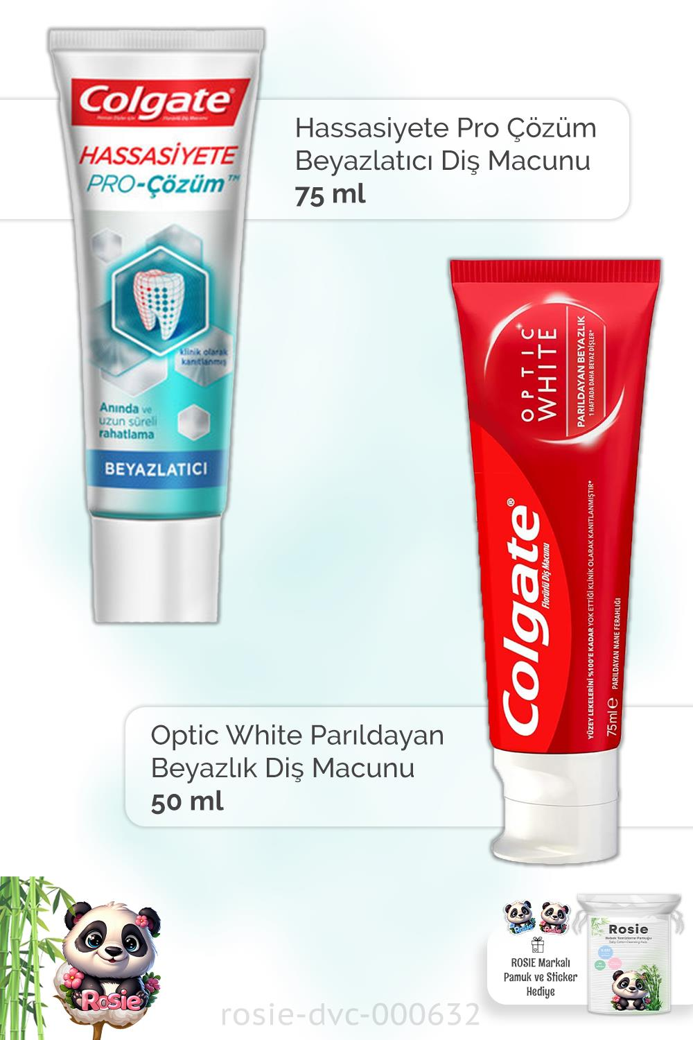 Colgate Hassasiyete Pro Çözüm Beyazlatıcı 75 ml, Optic White 50 ml  Diş Macunu ve ROSIE