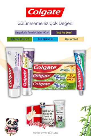 Colgate Diş Macunları Tanışma Paketi 5'li ve Rosie Makyaj Pamuğu