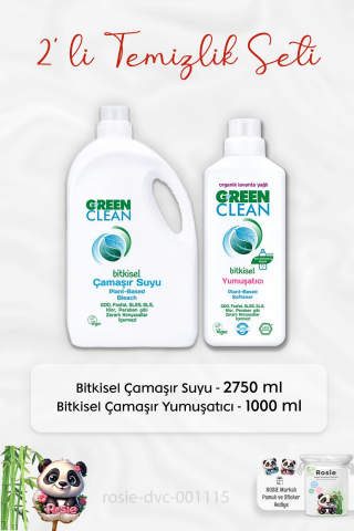 Green Clean Çamaşır Suyu 2750 ml, Çamaşır Yumuşatıcısı 1 lt ve ROSIE