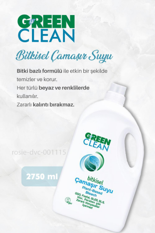 Green Clean Çamaşır Suyu 2750 ml, Çamaşır Yumuşatıcısı 1 lt ve ROSIE