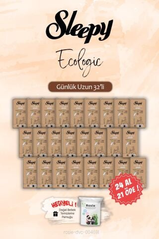 Sleepy 24 AL 21 ÖDE Ecologic Uzun 32 'li Günlük Ped, ROSIE Hediye