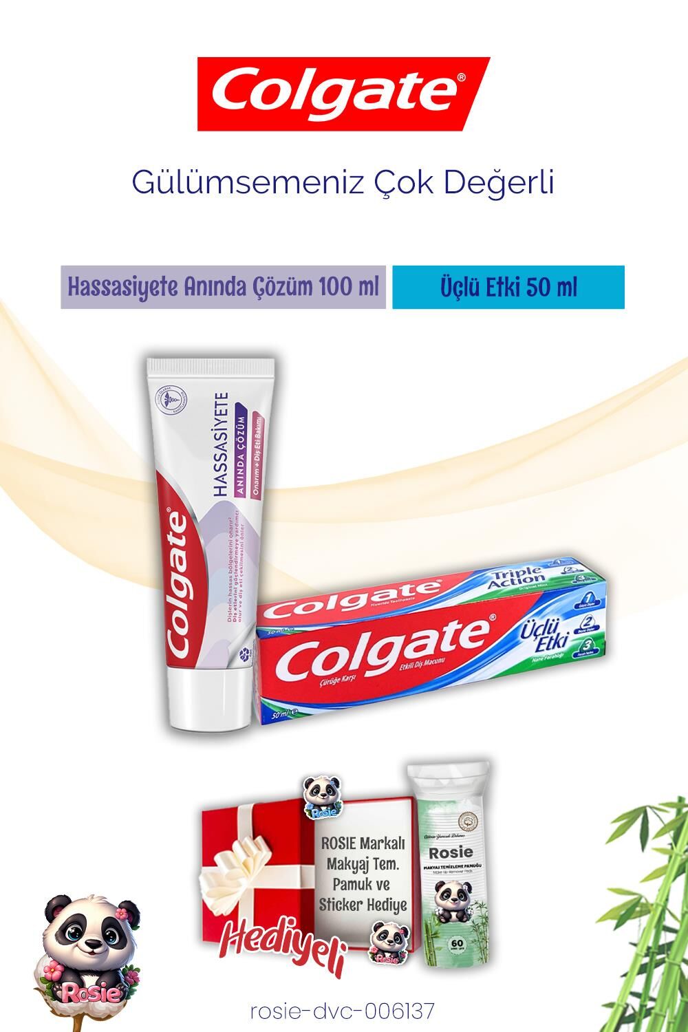 Colgate Diş Macun Hassasiyete Anında Çözüm,Üçlü Etki ve Rosie Makyaj Pamuğu