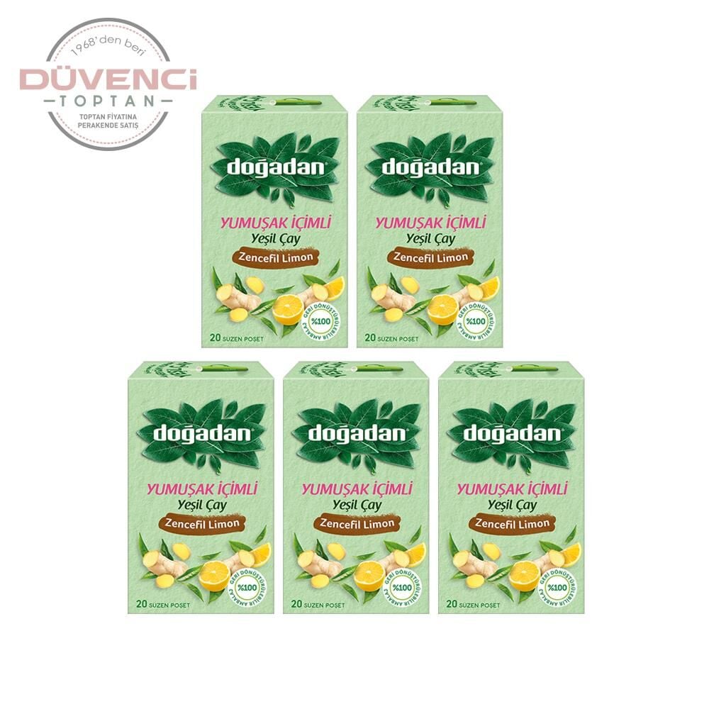Doğadan Yeşil Çay Yumuşak İçimli Zencefil Limon 20 li x 5 Adet