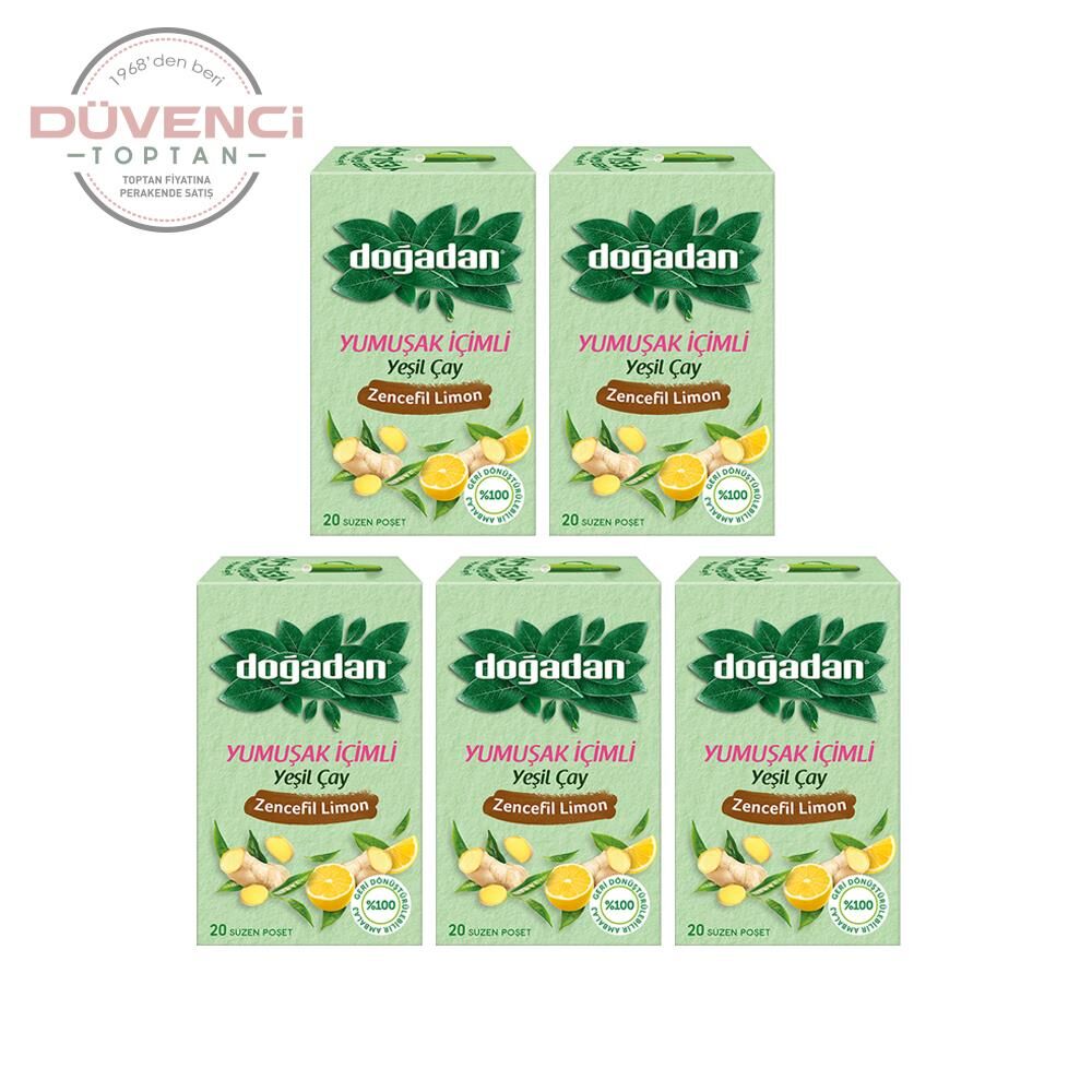 Doğadan Yeşil Çay Yumuşak İçimli Zencefil Limon 20 li x 5 Adet