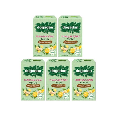 Doğadan Yeşil Çay Yumuşak İçimli Zencefil Limon 20 li x 5 Adet