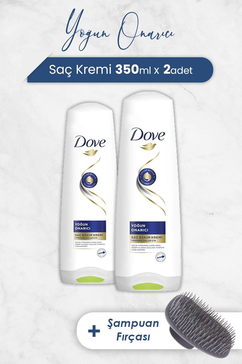 Dove Yoğun Onarıcı Saç Bakım Kremi 350 ml x 2 Adet ve Şampuan Fırçası