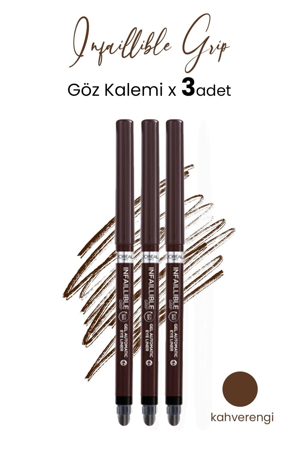 Loreal Paris Infaillible Grip Automatic Jel Göz Kalemi Yoğun Kahverengi x 3 Adet