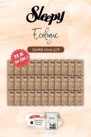 Sleepy 33 AL 30 ÖDE Ecologic Uzun 32 'li Günlük Ped, ROSIE Hediye