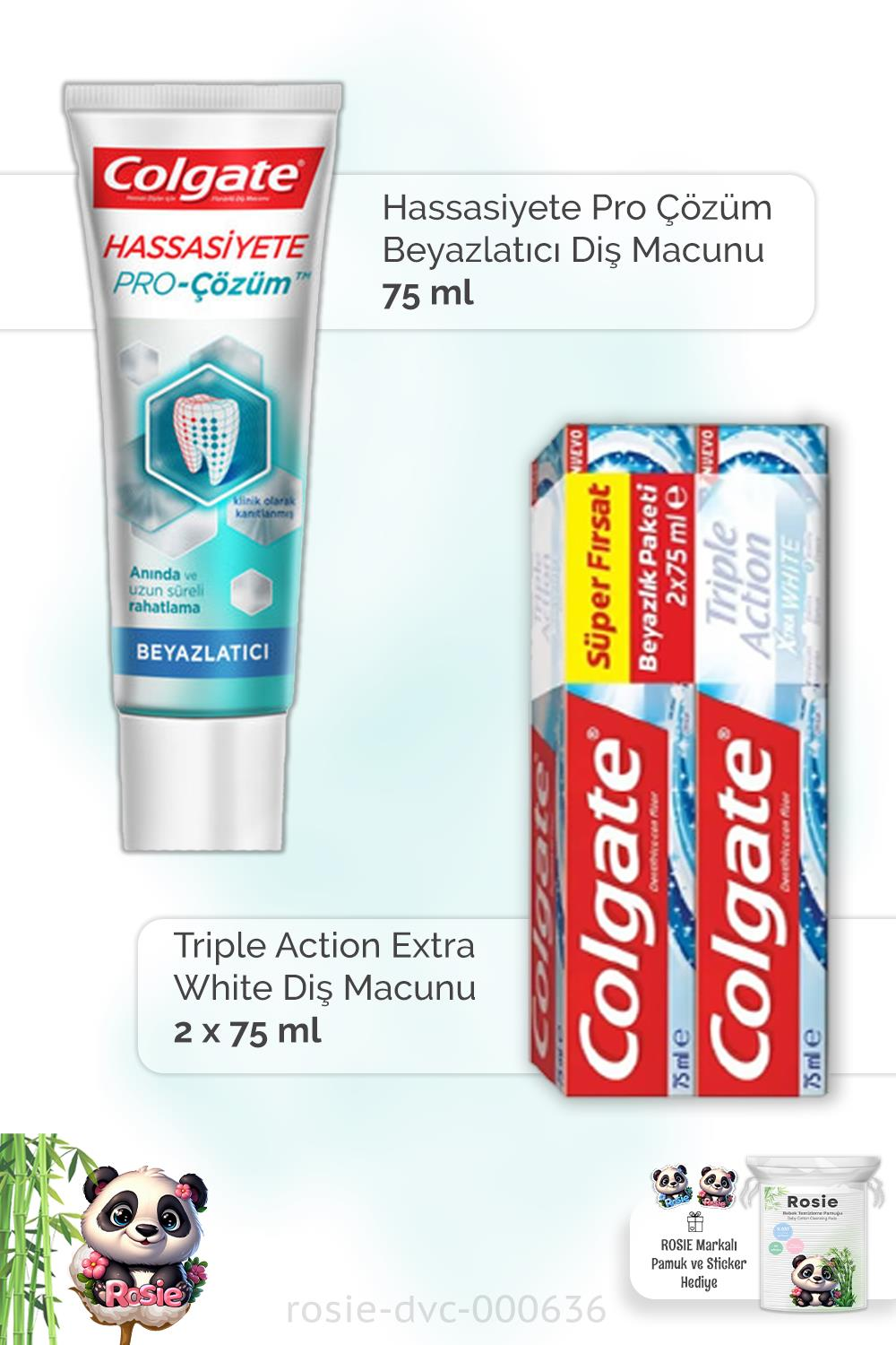 Colgate Hassasiyete Pro Çözüm Beyazlatıcı  75 ml, Extra White 2 x 75 ml Diş Macunu ve ROSIE