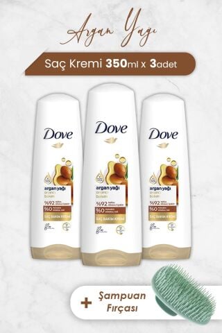Dove Saç Kremi Onarıcı Bakım Argan Yağı 350 ml x 3 Adet ve Şampuan Fırçası