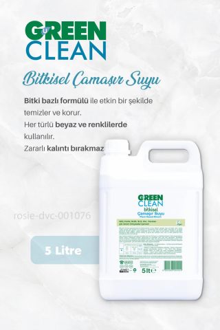 Green Clean Bitkisel Çamaşır Suyu 5 lt, Sensitive Çamaşır Deterjanı 1 lt, Bulaşık Deterjanı 1 lt  ve ROSIE