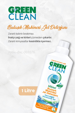 Green Clean Bitkisel Çamaşır Suyu 5 lt, Sensitive Çamaşır Deterjanı 1 lt, Bulaşık Deterjanı 1 lt  ve ROSIE