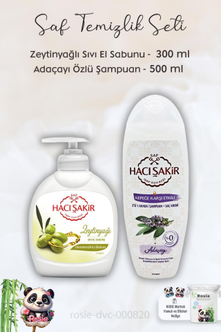 Hacı Şakir Zeytinyağlı Sıvı Sabun 300 ml, Adaçayı  Şampuan 500 ml ve ROSIE