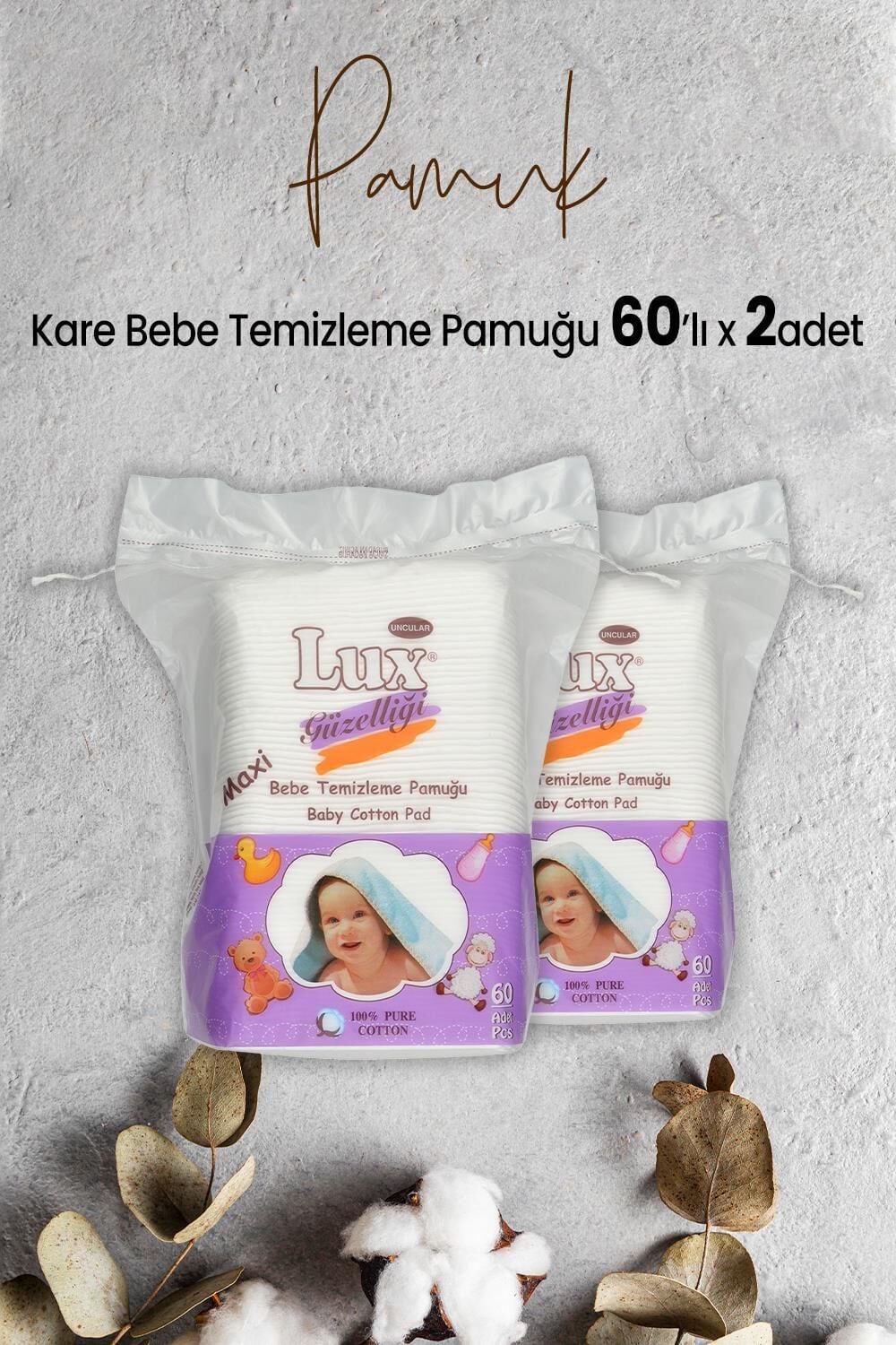 Lux Kare Bebe Temizleme Pamuğu 60' lı x 2 Adet