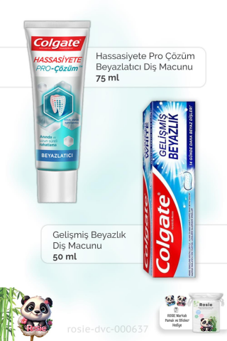 Colgate Hassasiyete Pro Çözüm Beyazlatıcı 75 ml, Gelişmiş Beyazlık 50 ml Diş Macunu ve ROSIE