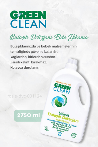 Green Clean Bulaşık Deterjanı 2750 ml, Çamaşır Deterjanı 1 lt ve ROSIE