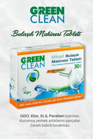 Green Clean Çamaşır Suyu 5 lt, B.Makinesi Tableti 30'lu, Makine Tuzu 1.5 kg ve ROSIE