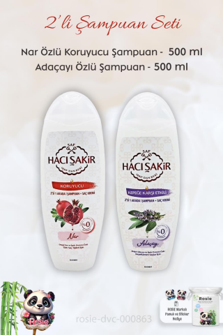 Hacı Şakir Nar 2si 1 Arada Şampuan 500 ml, Adaçayı Şampuan 500 ml ve ROSIE