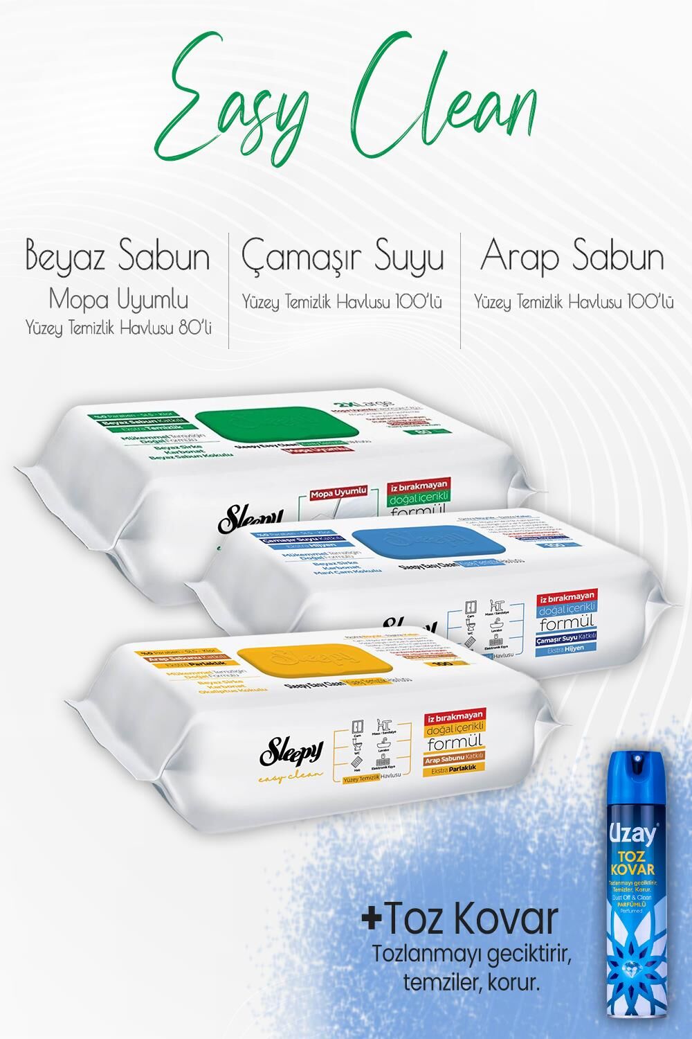 Sleepy Easy Clean Yüzey Temizlik Havlusu Seti ve Toz Kovar