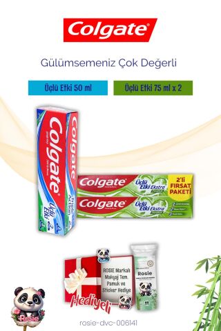 ,Colgate Diş Macunu Üçlü Etki Seti ve Rosie Pamuk