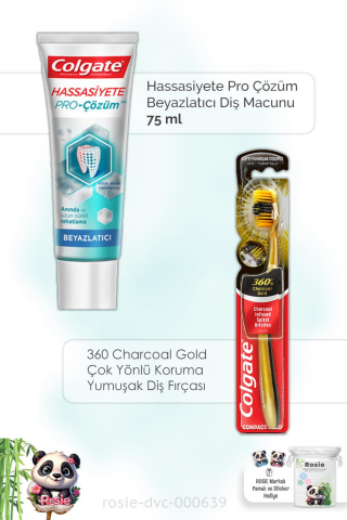 Colgate Hassasiyete Pro Çözüm Beyazlatıcı Diş Macunu 75 ml, 360 Chroal Gold Diş Fırçası ve ROSIE