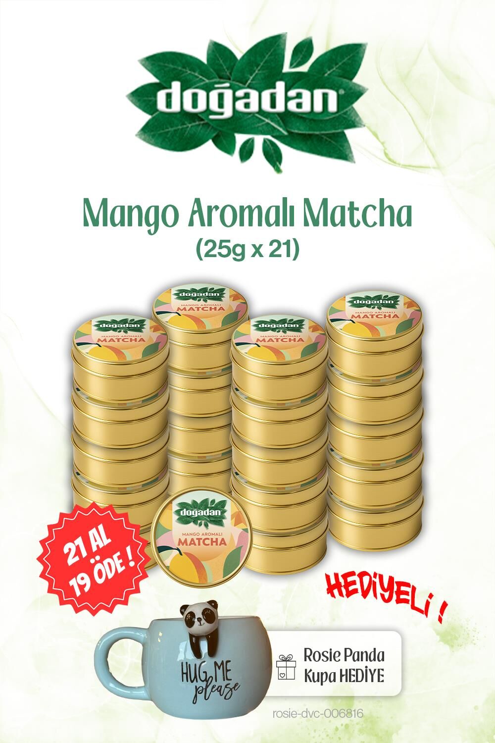 Doğadan Mangolu 21 AL 19 ÖDE Matcha 25gr ve Panda Kupa