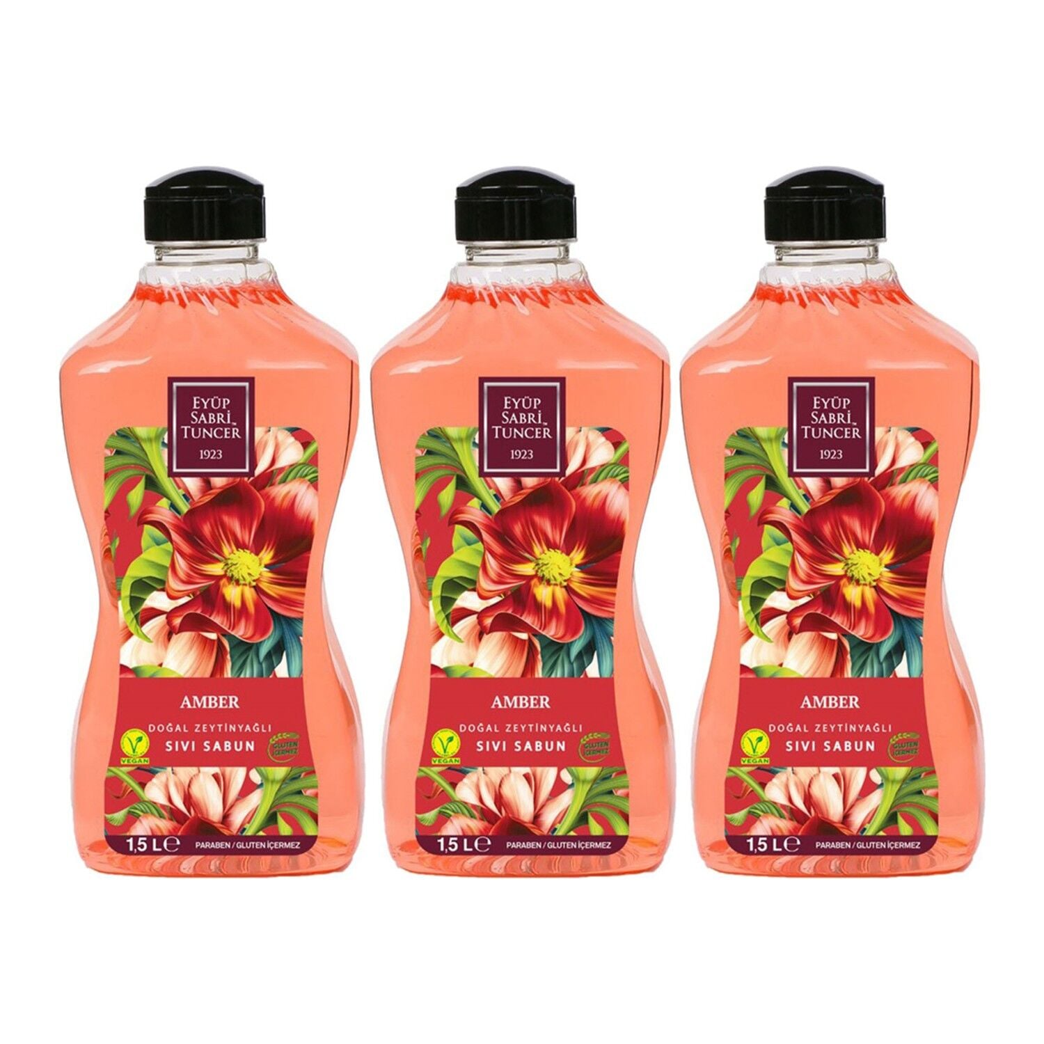 Eyüp Sabri Tuncer Doğal Zeytinyağlı Sıvı Sabun Amber 1.5 litre Pet Şişe x 3 Adet
