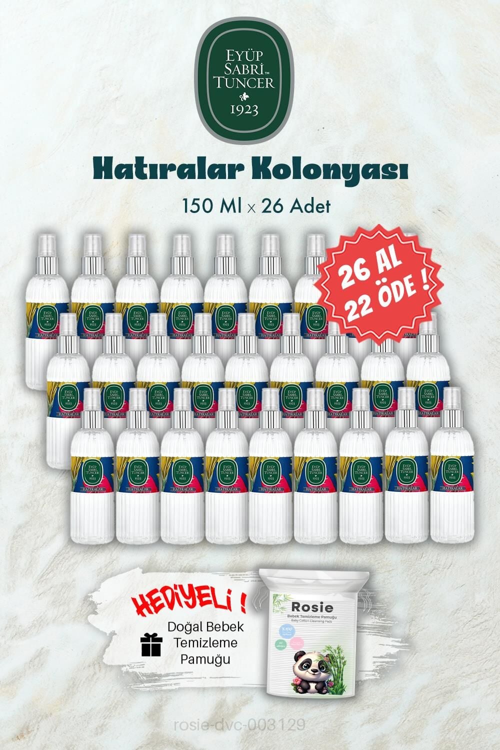 26 AL 22 ÖDE 150 ML Hatıralar Kolonyası ve ROSIE Hediye