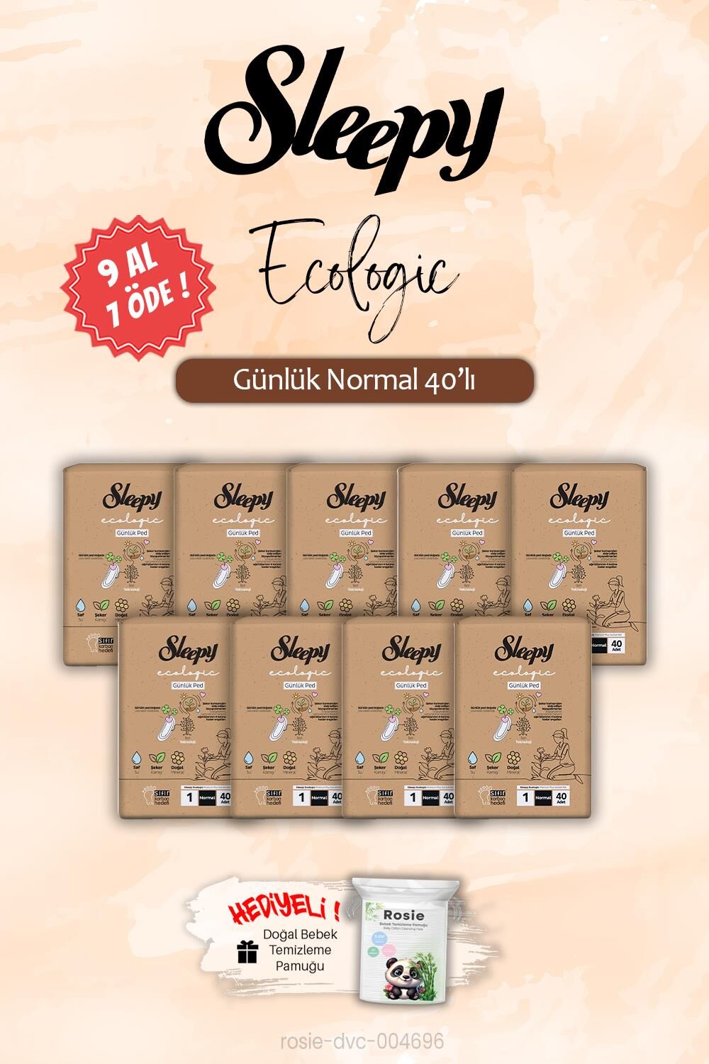 9 AL 7 ÖDE Sleepy Ecologic Normal 40'lı Günlük Ped, ROSIE Hediye