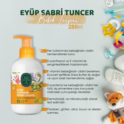 Eyüp Sabri Tuncer Zeytinyağlı Bebek Losyonu 280 ml 3'lü ve ROSIE Bebek Pamuğu