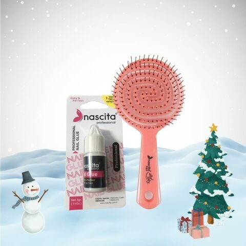 Nascita Yılbaşı Paketi Tırnak Yapıştırıcısı Easy & Perfect ve Saç Fırçası Pembe