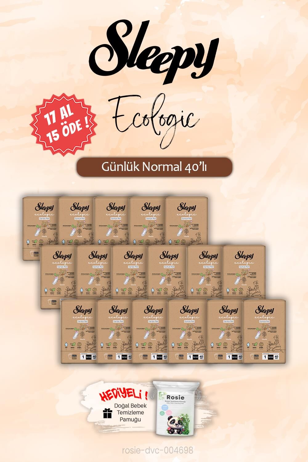 17 AL 15 ÖDE Normal 40'lı Ecologic Günlük Ped, ROSIE Hediye