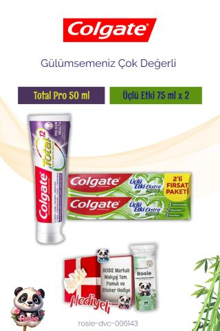 Colgate Diş Macunu 2'li Üçlü Etki, Total Pro ve Rosie Hediye