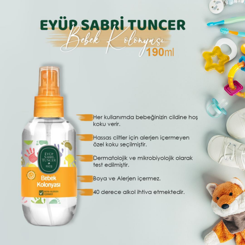 Eyüp Sabri Tuncer Bebek Kolonyası 190 ml 3'lü ve ROSIE Bebek Pamuğu 60 lı