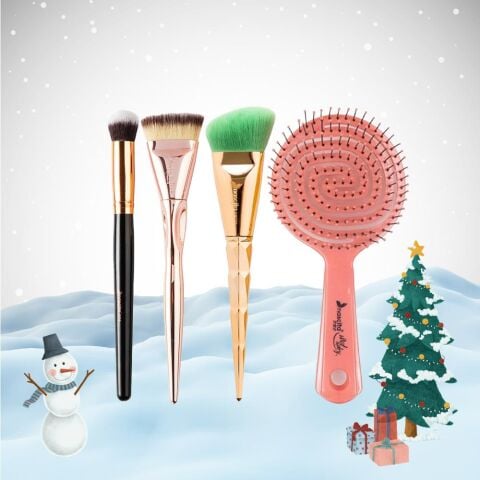 Nascita Yılbaşı Paketi Kontür Fırçası, Fondöten Fırçası, Kapatıcı Fırçası ve Saç Fırçası Pembe
