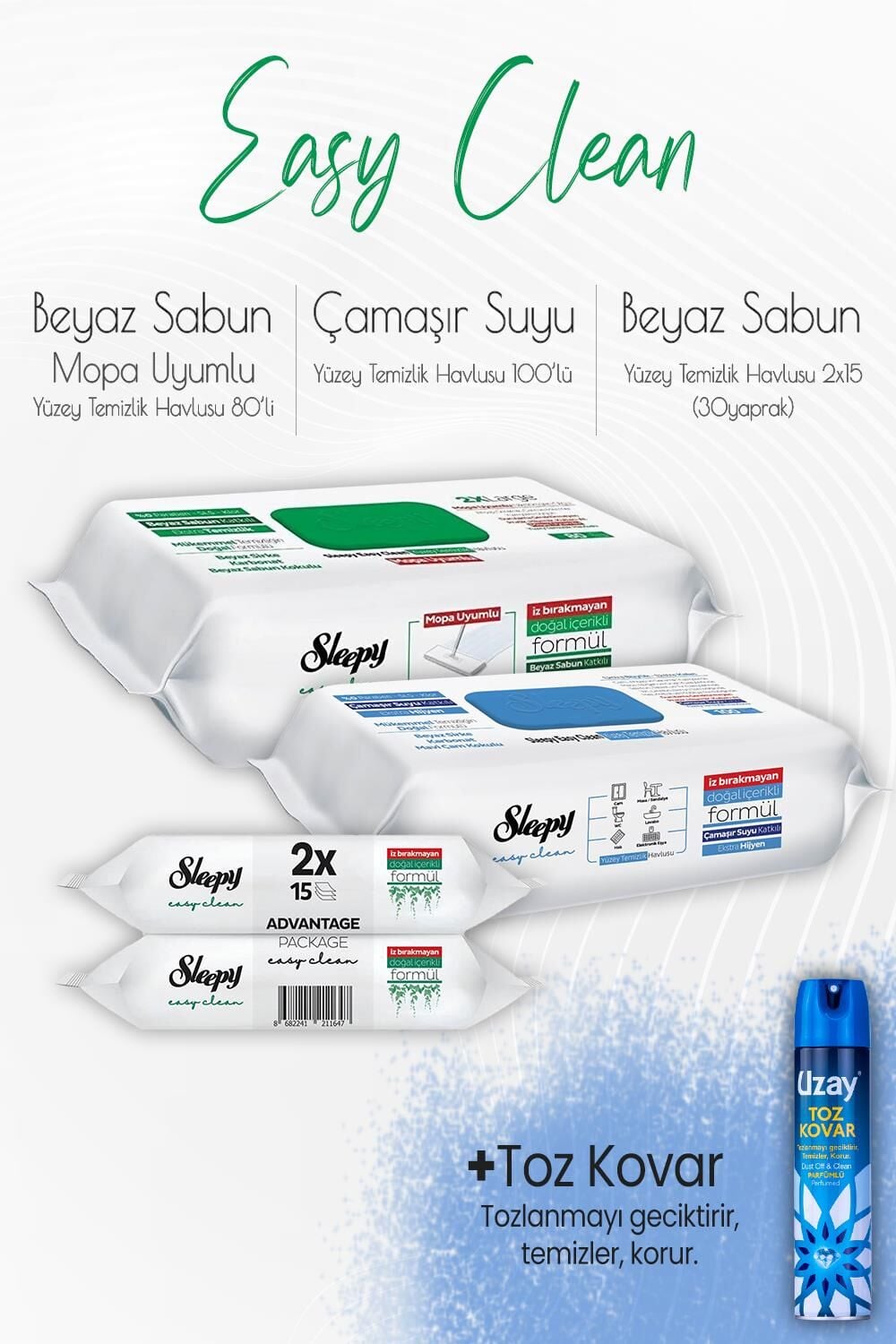 Sleepy Easy Clean Yüzey Temizlik Havlusu Seti 5 ve Toz Kovar