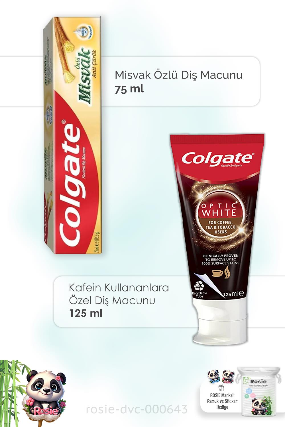 Colgate Misvak Özlü 75 ml,  Çay ve Tütün Kullananlar için Diş Macunu 125 ml ve ROSIE