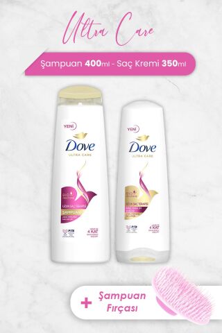 Dove Ultra Care Uzun Saç Terapisi Şampuan, Saç Kremi ve Şampuan Fırçası