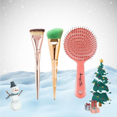 Nascita Yılbaşı Paketi Saç Fırçası Pembe, Fondöten Fırçası ve Kontür Fırçası
