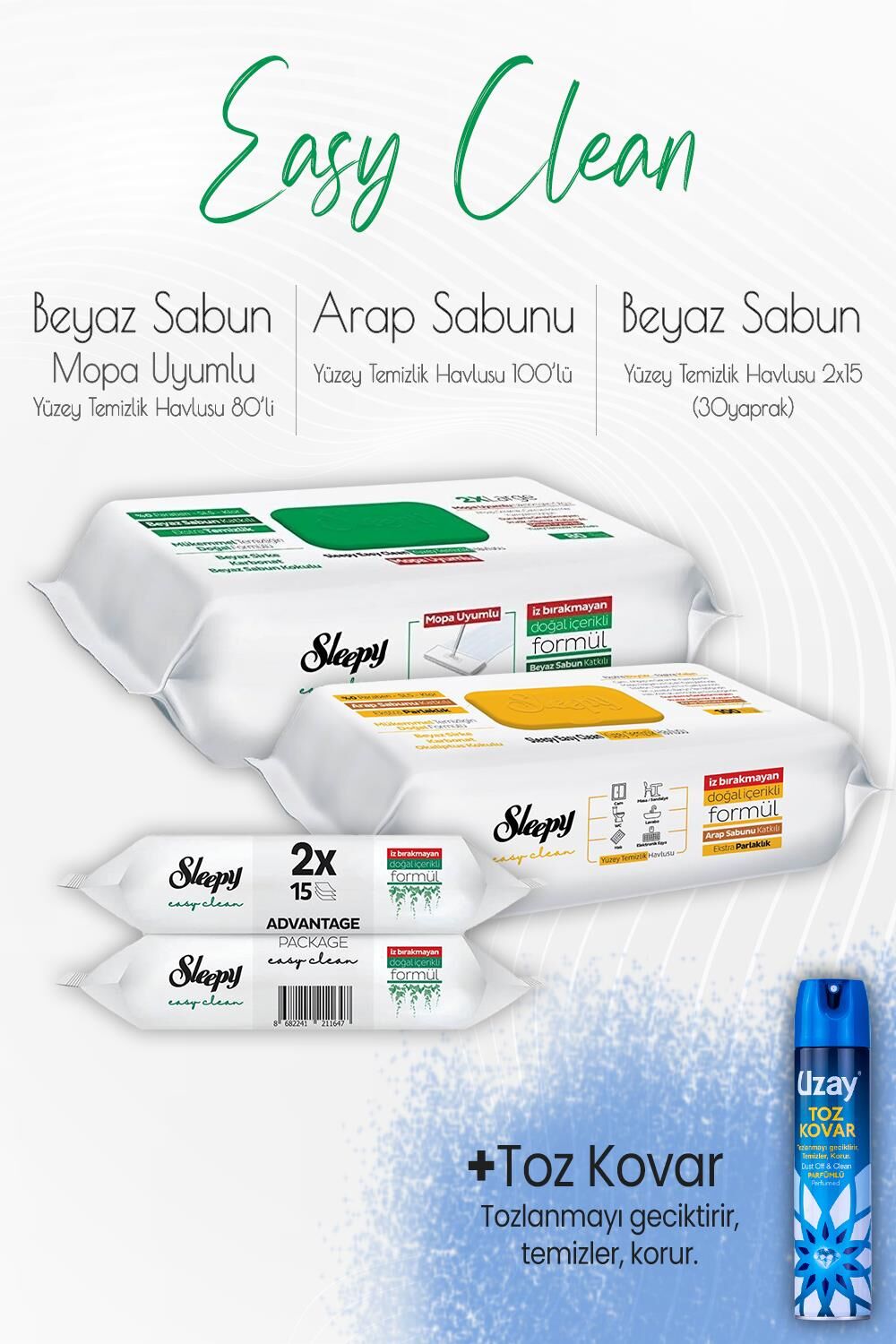 Sleepy Easy Clean Yüzey Temizlik Havlusu Seti 6 ve Toz Kovar