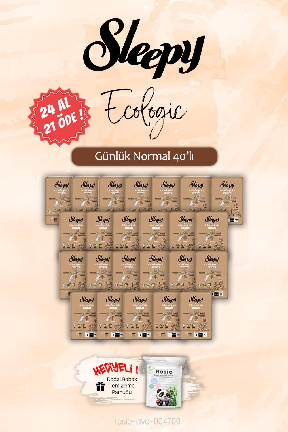 Sleepy 24 AL 21 ÖDE Normal 40'lı Ecologic Günlük Ped, ROSIE Hediye
